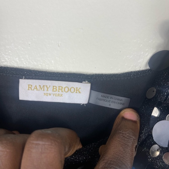 RAMY BROOK Tanya Metallic Sequin Mini Dress In Black Size 8 - Picture 5 of 9